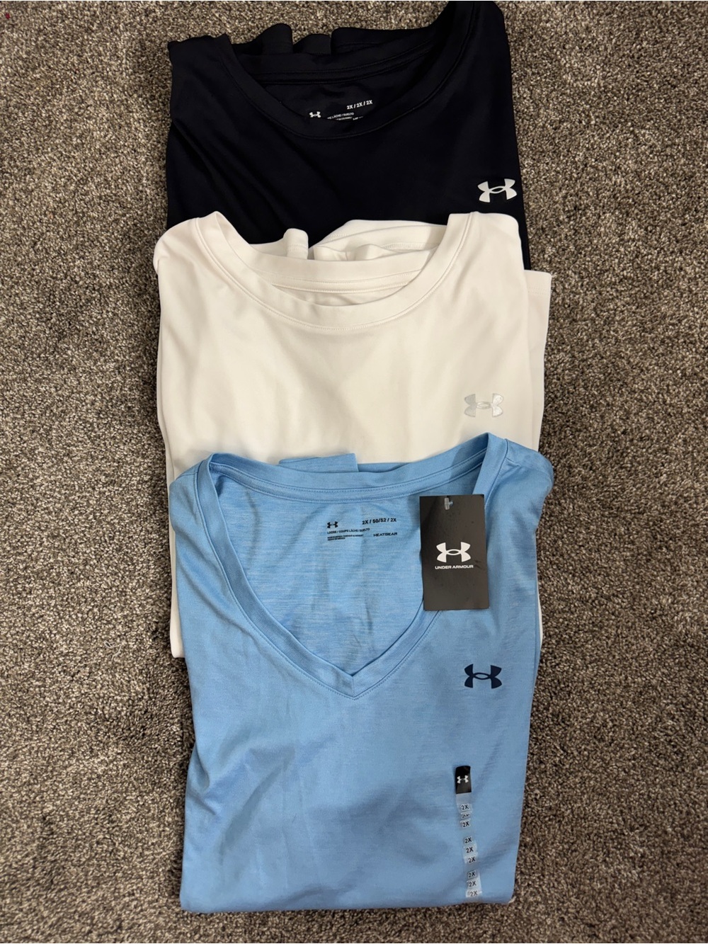 Under Armour SET OF 3 black white and blue athletic Tshirts 2xl